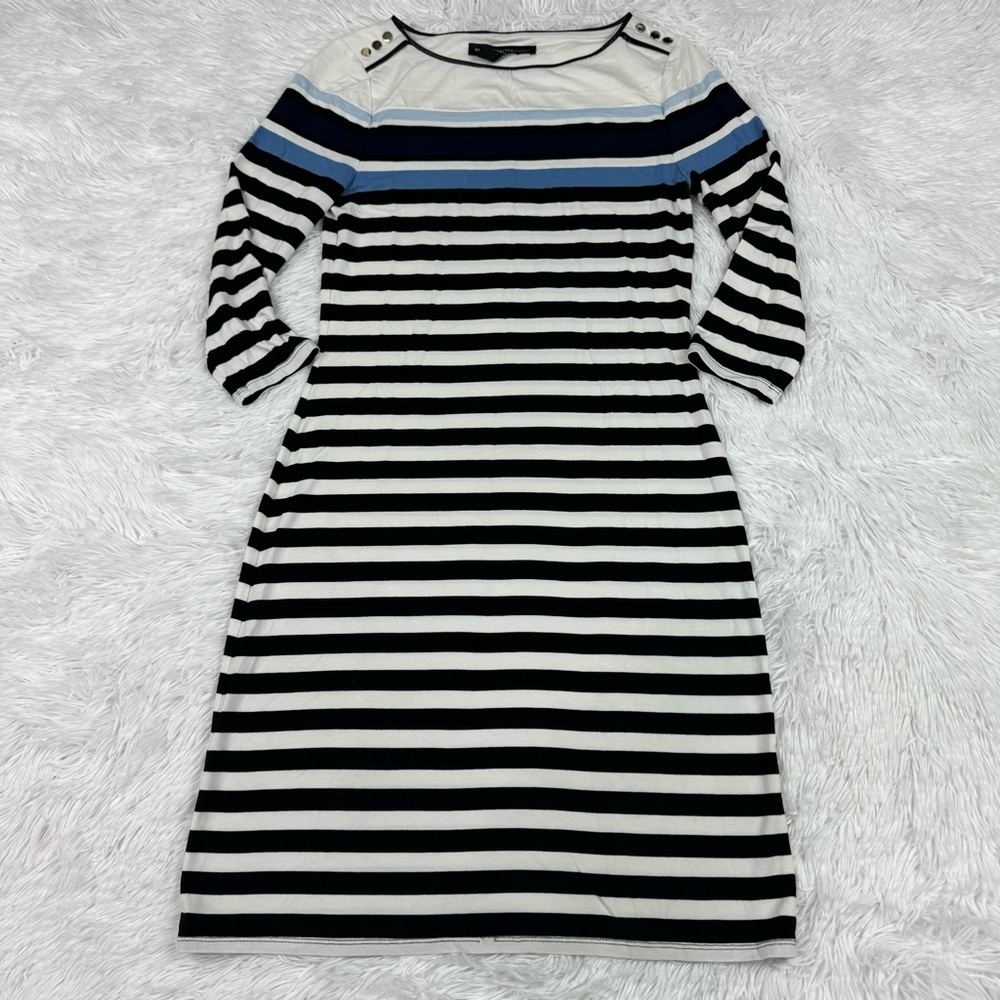 White House Black Market 3/4 sleeve boat neck striped t-shirt dress button